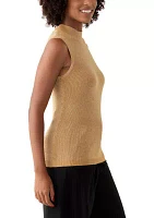 Women's Sleeveless Metallic Mock Neck Sweater