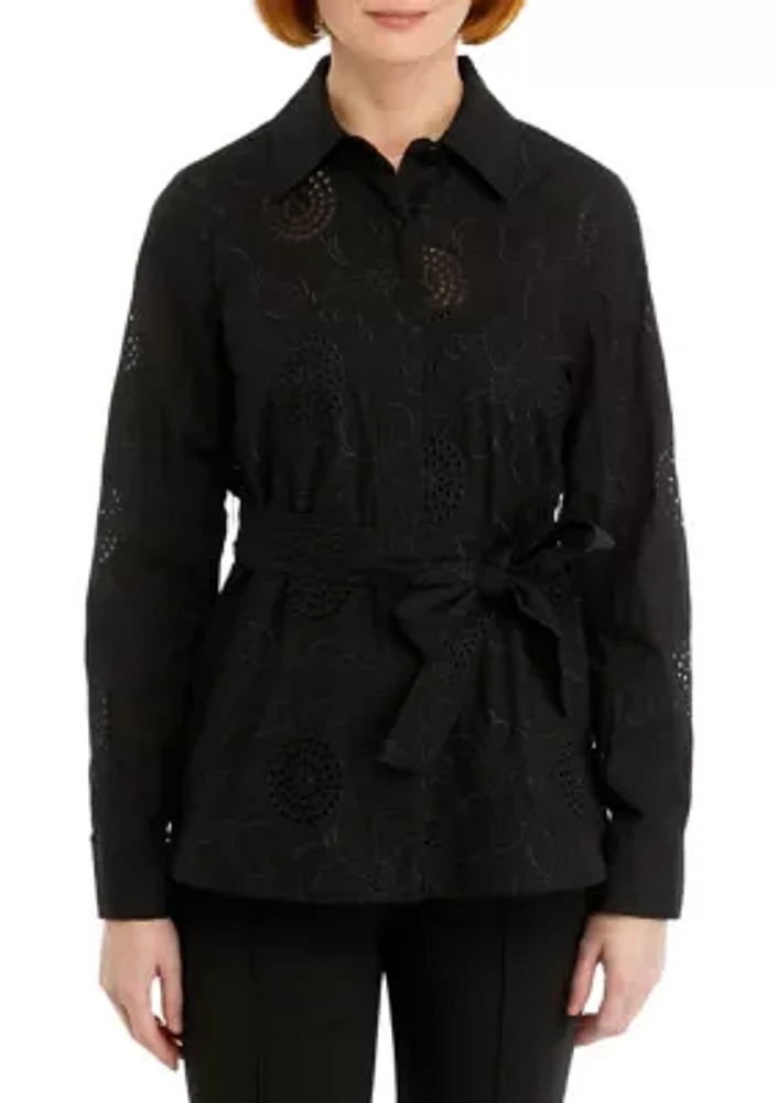 Women's Eyelet Tie Front Shacket