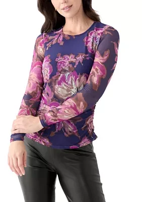 Women's Long Sleeve Printed Mesh Top