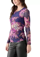 Women's Long Sleeve Printed Mesh Top