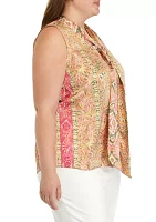 Plus Printed Tie Neck Blouse