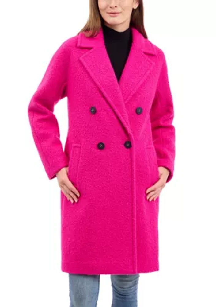 Women's Button Longline Bouclé Peacoat