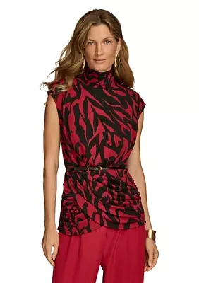 Women's Mock Neck Belted Top