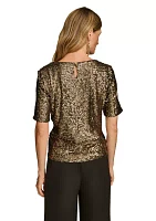 Women's Puff Sleeve Sequin Crew Neck Top