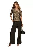 Women's Puff Sleeve Sequin Crew Neck Top