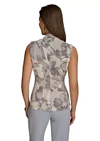 Women's Sleeveless V-Neck Floral Faux Wrap Blouse