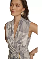 Women's Sleeveless V-Neck Floral Faux Wrap Blouse