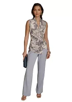 Women's Sleeveless V-Neck Floral Faux Wrap Blouse