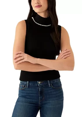 Women's Sleeveless Pearl Collar Top