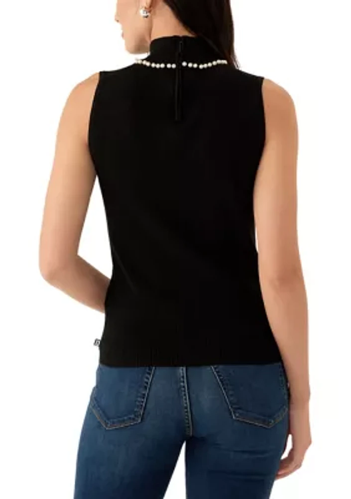 Women's Sleeveless Pearl Collar Top