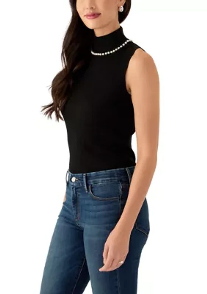 Women's Sleeveless Pearl Collar Top