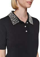 Women's Short Sleeve Pearl Collar Top