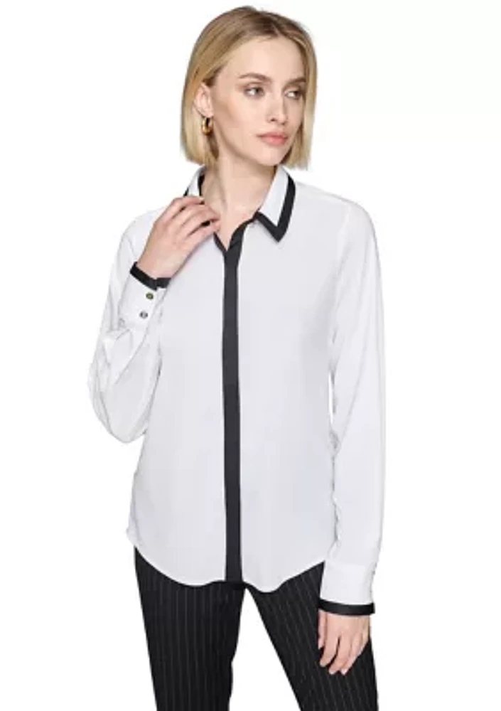 Women's Color Blocked Collared Blouse