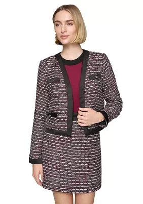 Women's Tweed Open Front Jacket with Contrast Trim