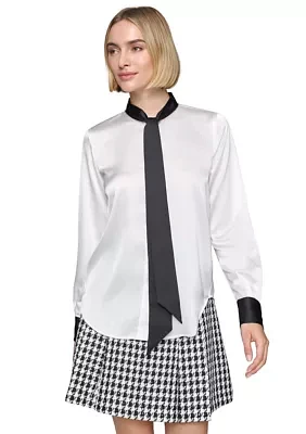 Women's Satin Tie Neck Blouse