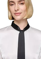 Women's Satin Tie Neck Blouse