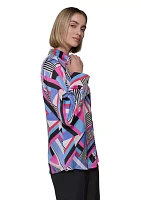 Women's Printed Collared Long Sleeve Blouse