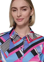 Women's Printed Collared Long Sleeve Blouse