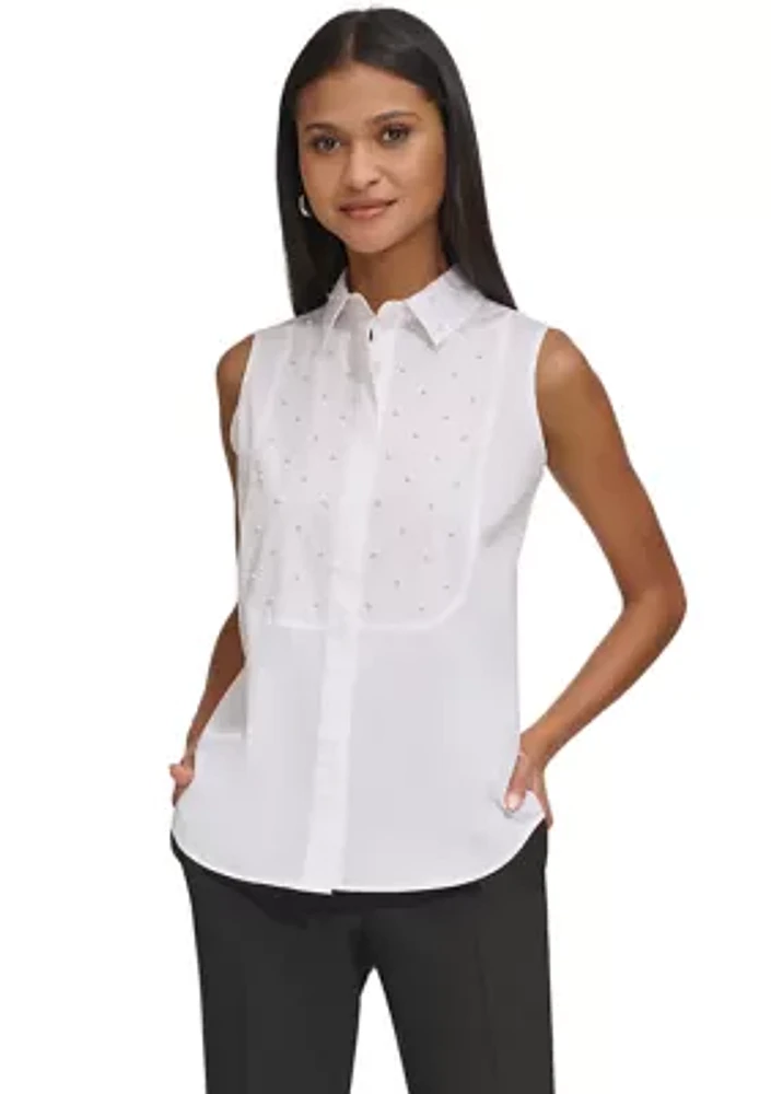 Women's Sleeveless Top with Pearl Accents