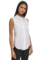 Women's Sleeveless Top with Pearl Accents