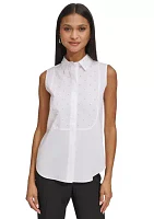 Women's Sleeveless Top with Pearl Accents