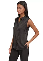 Women's Sleeveless Collared Jacquard Top