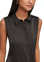 Women's Sleeveless Collared Jacquard Top