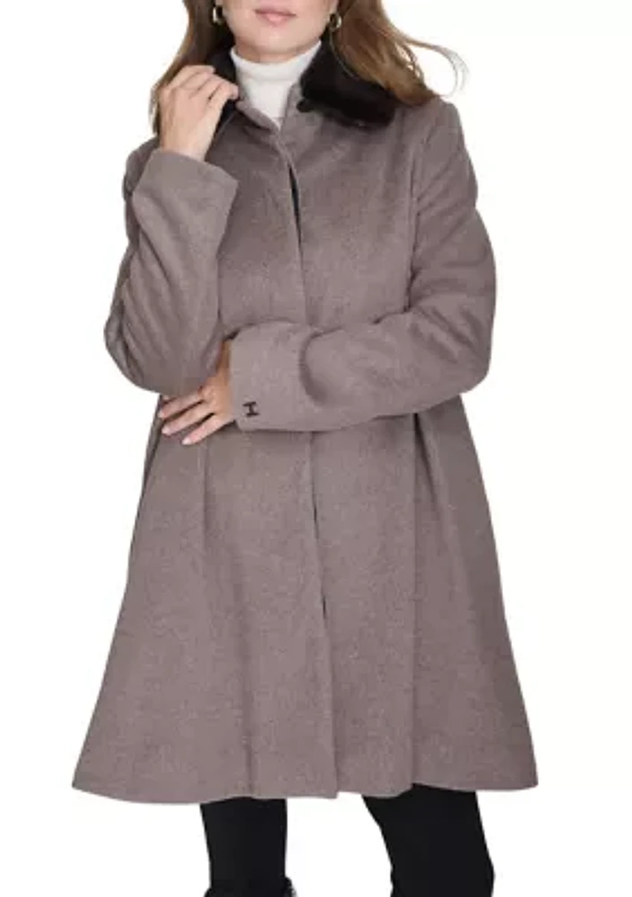 Women's Flare Wool Coat with Fur Collar