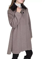 Women's Flare Wool Coat with Fur Collar