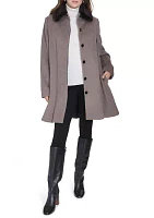 Women's Flare Wool Coat with Fur Collar