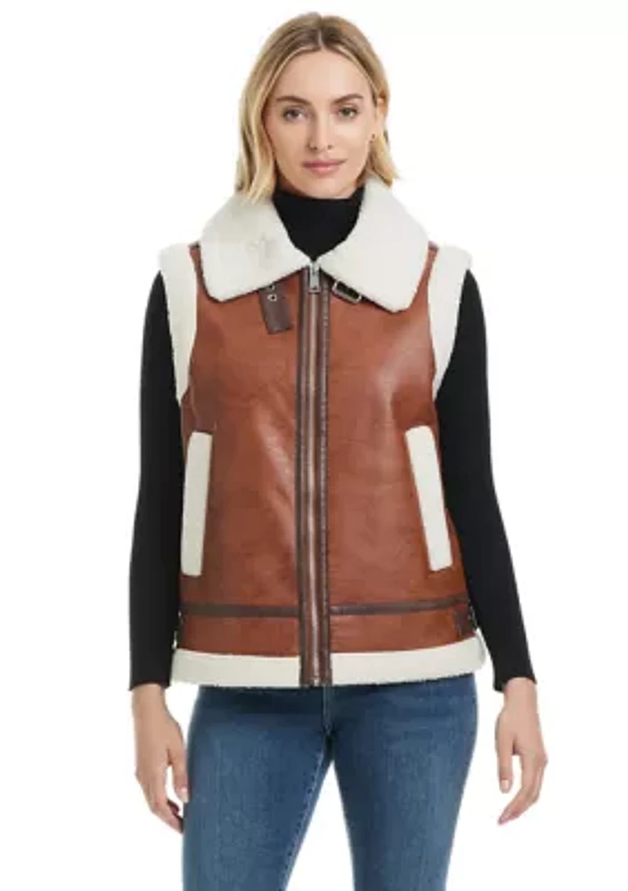 Leah Faux Leather Shearling Vest