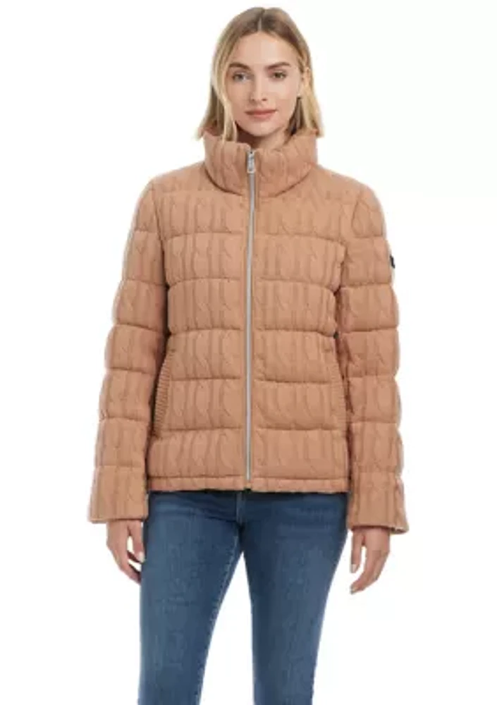 Women's Reversible Sweater Knit Puffer Jacket