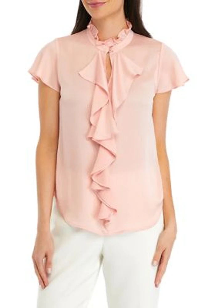 Women's Flutter Sleeve Ruffle Front Blouse