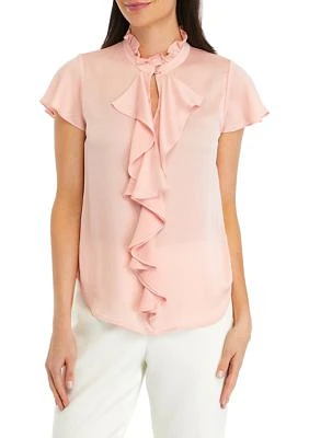 Women's Flutter Sleeve Ruffle Front Blouse