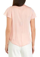 Women's Flutter Sleeve Ruffle Front Blouse