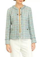 Women's Tweed Kissing Front Jacket with Fringe Detail