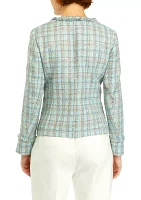 Women's Tweed Kissing Front Jacket with Fringe Detail