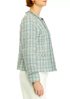 Women's Tweed Kissing Front Jacket with Fringe Detail