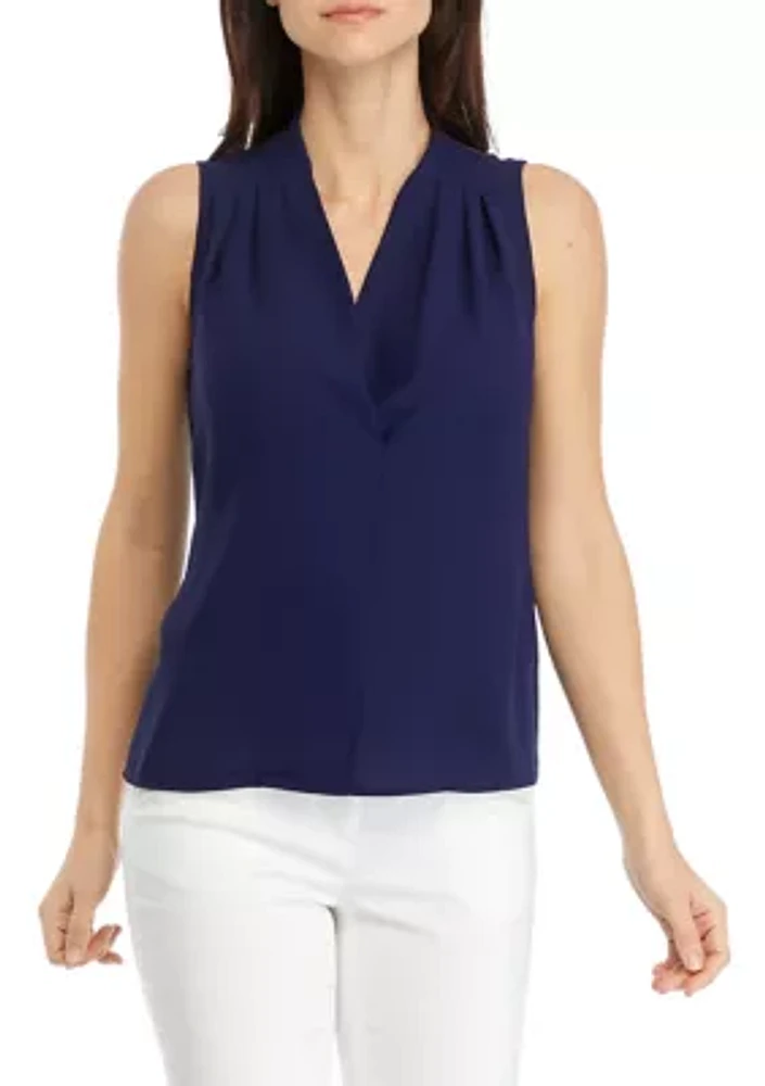 Women's Sleeveless Pleated Shoulder Blouse