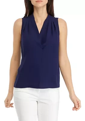 Women's Sleeveless Pleated Shoulder Blouse