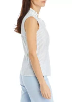 Women's Sleeveless Ruffle Button Down Shirt