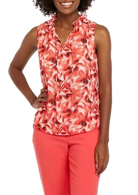 Women's Sleeveless Ruffled Printed Top