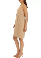 Women's Waist Tab with Button Sheath Dress