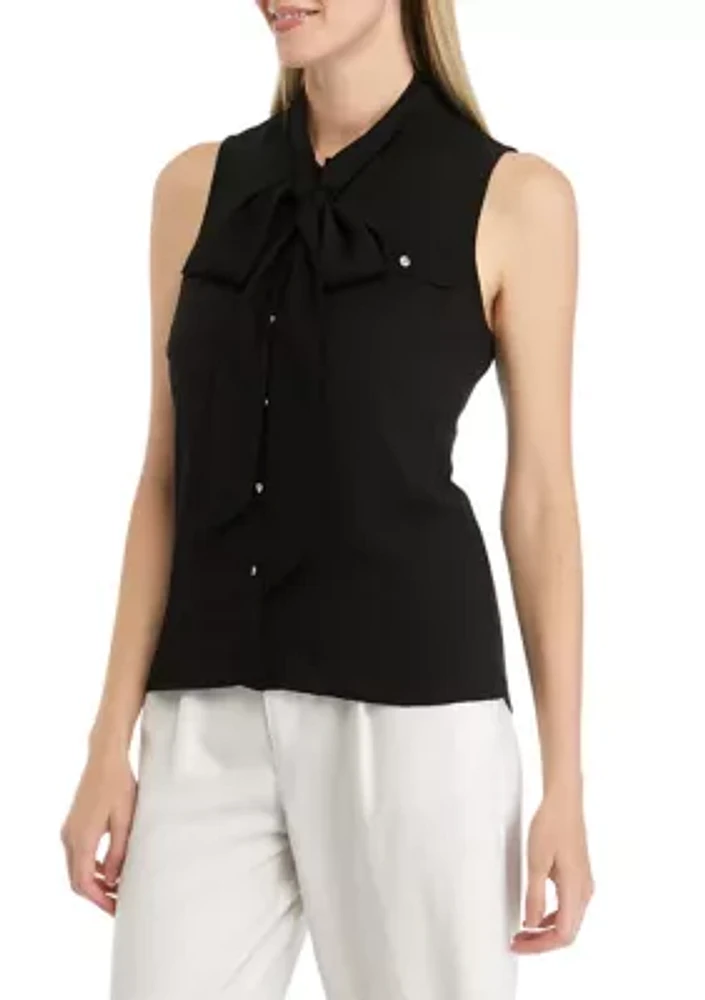 Women's Crepe Sleeveless Bow Detail Top