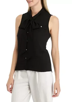 Women's Crepe Sleeveless Bow Detail Top