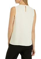 Women's Sleeveless Pleat Front Jewel Neck Blouse