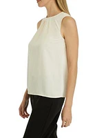 Women's Sleeveless Pleat Front Jewel Neck Blouse