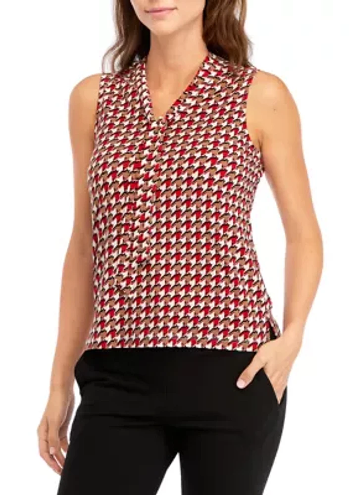 Women's Printed V-Neck Sleeveless Tie Blouse