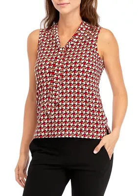 Women's Printed V-Neck Sleeveless Tie Blouse