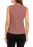 Women's Printed V-Neck Sleeveless Tie Blouse